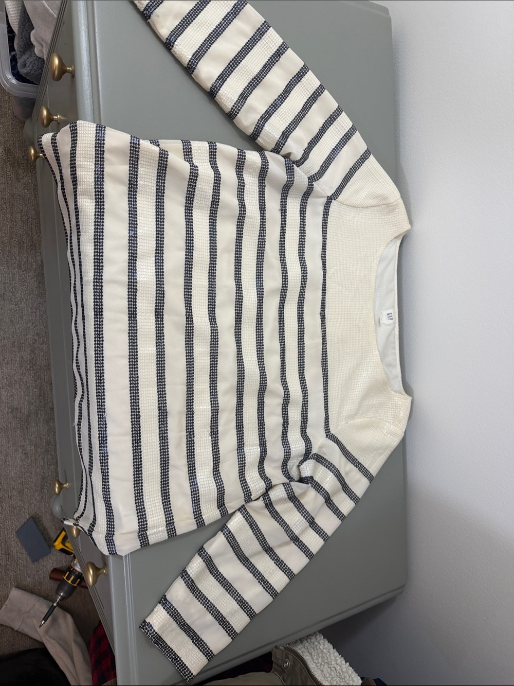 GAP Cream and Navy Striped Scoop Neck Sweater